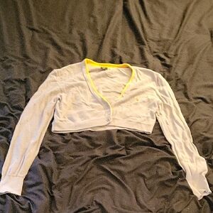 White Cropped Cardigan with Yellow Trim
